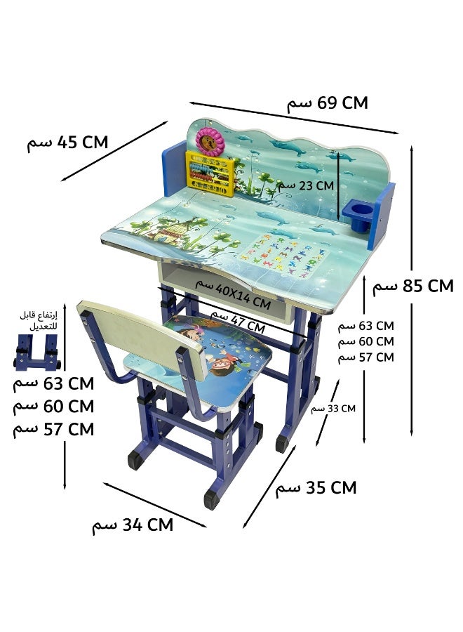 Funz Kids Study Table And Chair Height Adjustable For Kid's Age Between 2-11, Baby Desk with Laminated Graphics and Pictures, Multicolour - Image 3