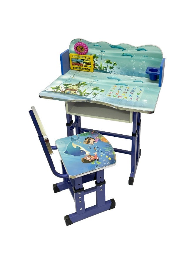 Funz Kids Study Table And Chair Height Adjustable For Kid's Age Between 2-11, Baby Desk with Laminated Graphics and Pictures, Multicolour - Image 1