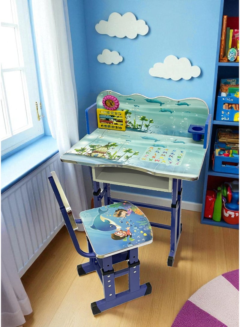 Funz Kids Study Table And Chair Height Adjustable For Kid's Age Between 2-11, Baby Desk with Laminated Graphics and Pictures, Multicolour - Image 2