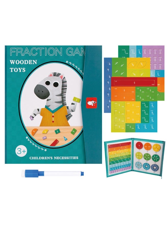 Capstro Magnetic Fraction Learning Board for Kids – Visual Math Fractions, Addition & Subtraction Practice Set with Magnetic Pieces & Marker | Educational Math Toy – Zebra Theme - Image 1