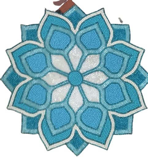 AIVIK Poleyster placemats Beaded Design14 INCH Sky Blue Leafy Round Pattern Best for BedSide TableCenter Table Dining TableShelves - Image 1