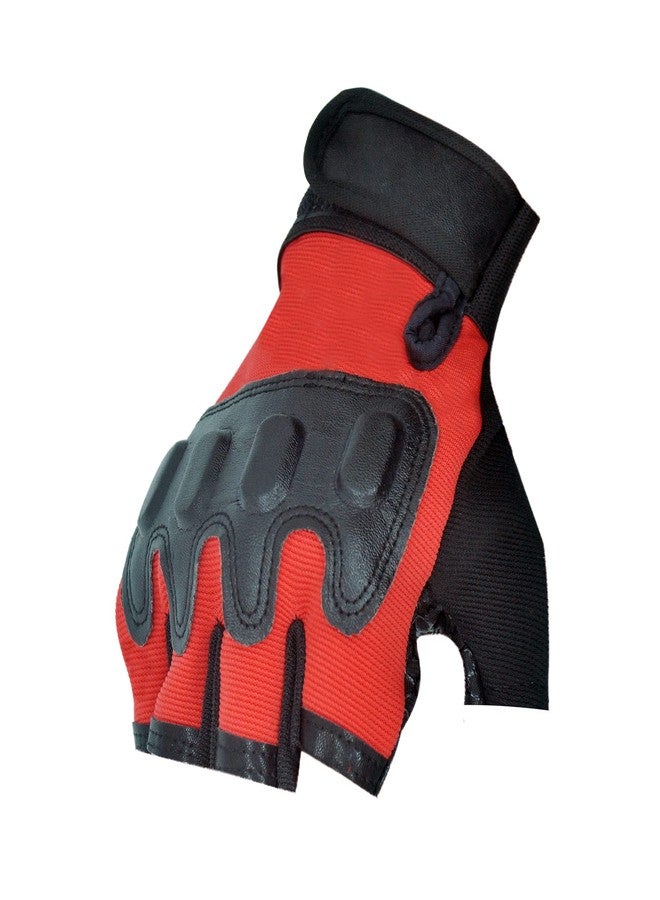ZaySoo Nylon Tactical Leather Gym Gloves for Professional Weightlifting, Fitness Training and Workout | with Half-Finger Length, Wrist Wrap for Protection | and Tactical Thumb (Red) - Image 4