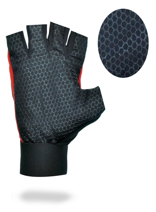 ZaySoo Nylon Tactical Leather Gym Gloves for Professional Weightlifting, Fitness Training and Workout | with Half-Finger Length, Wrist Wrap for Protection | and Tactical Thumb (Red) - Image 3