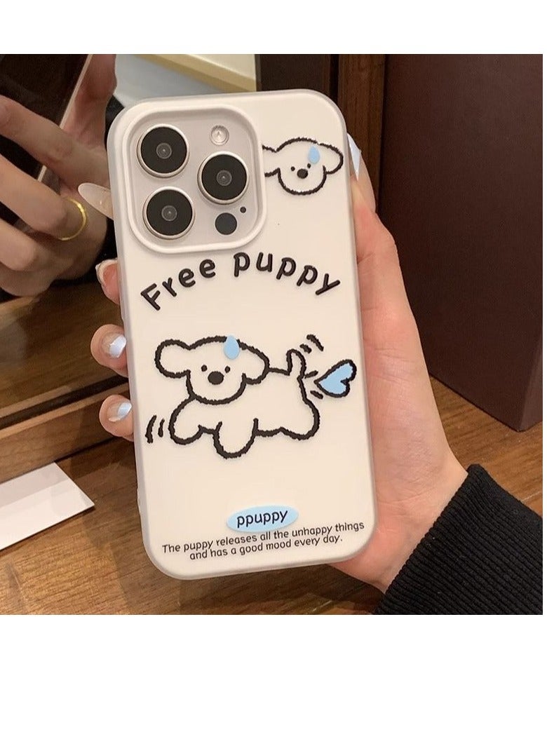 NIBEMINENT Cute Sweaty Puppy Protective TPU Case Cover For IPhone 15 Pro, Off White