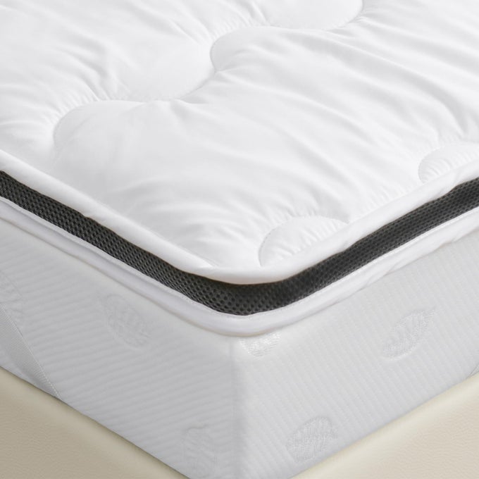 MATTRESS TOPPER DOUBLE MATTRESS COVER PAD POLYESTER HOLLOWFIBER WITH MESH SIDE BREATHABLE 6 CM THICK 135 X 190 X 6CM