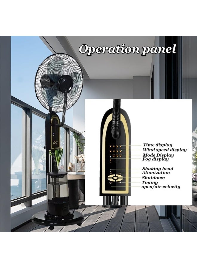 Oscillating Pedestal Misting Fan with Remote Control – 3-Speed High-Power Cooling Fan for Indoor & Outdoor Use, 5L Water Tank, 7.5H Timer, Energy-Efficient Copper Motor, Mist & Humidifier Function, Durable Metal Design – Covers 20㎡, Low Noise