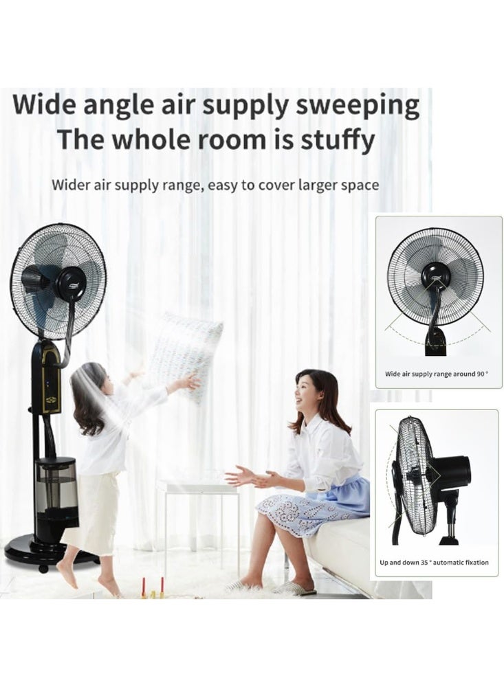 Oscillating Pedestal Misting Fan with Remote Control – 3-Speed High-Power Cooling Fan for Indoor & Outdoor Use, 5L Water Tank, 7.5H Timer, Energy-Efficient Copper Motor, Mist & Humidifier Function, Durable Metal Design – Covers 20㎡, Low Noise