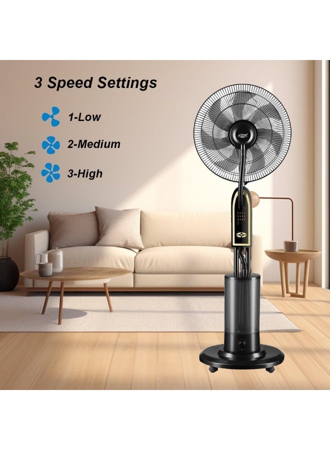 Oscillating Pedestal Misting Fan with Remote Control – 3-Speed High-Power Cooling Fan for Indoor & Outdoor Use, 5L Water Tank, 7.5H Timer, Energy-Efficient Copper Motor, Mist & Humidifier Function, Durable Metal Design – Covers 20㎡, Low Noise