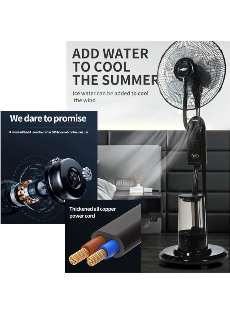 Oscillating Pedestal Misting Fan with Remote Control – 3-Speed High-Power Cooling Fan for Indoor & Outdoor Use, 5L Water Tank, 7.5H Timer, Energy-Efficient Copper Motor, Mist & Humidifier Function, Durable Metal Design – Covers 20㎡, Low Noise