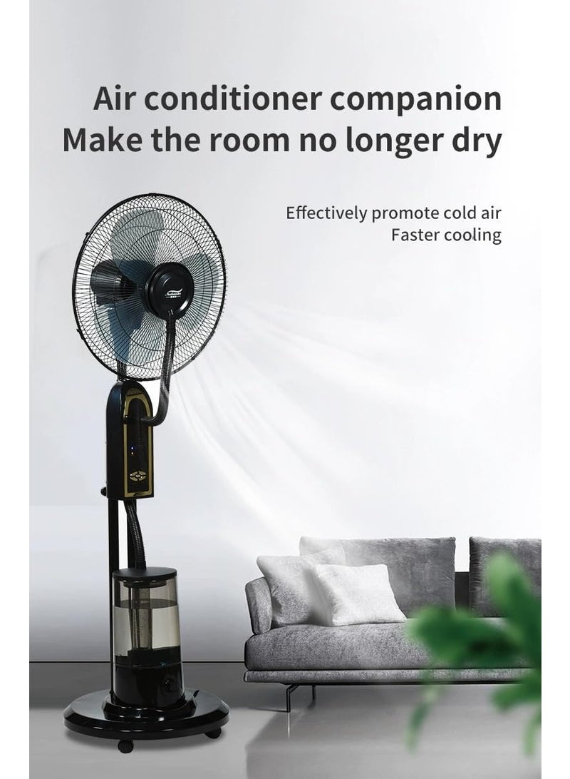 Oscillating Pedestal Misting Fan with Remote Control – 3-Speed High-Power Cooling Fan for Indoor & Outdoor Use, 5L Water Tank, 7.5H Timer, Energy-Efficient Copper Motor, Mist & Humidifier Function, Durable Metal Design – Covers 20㎡, Low Noise