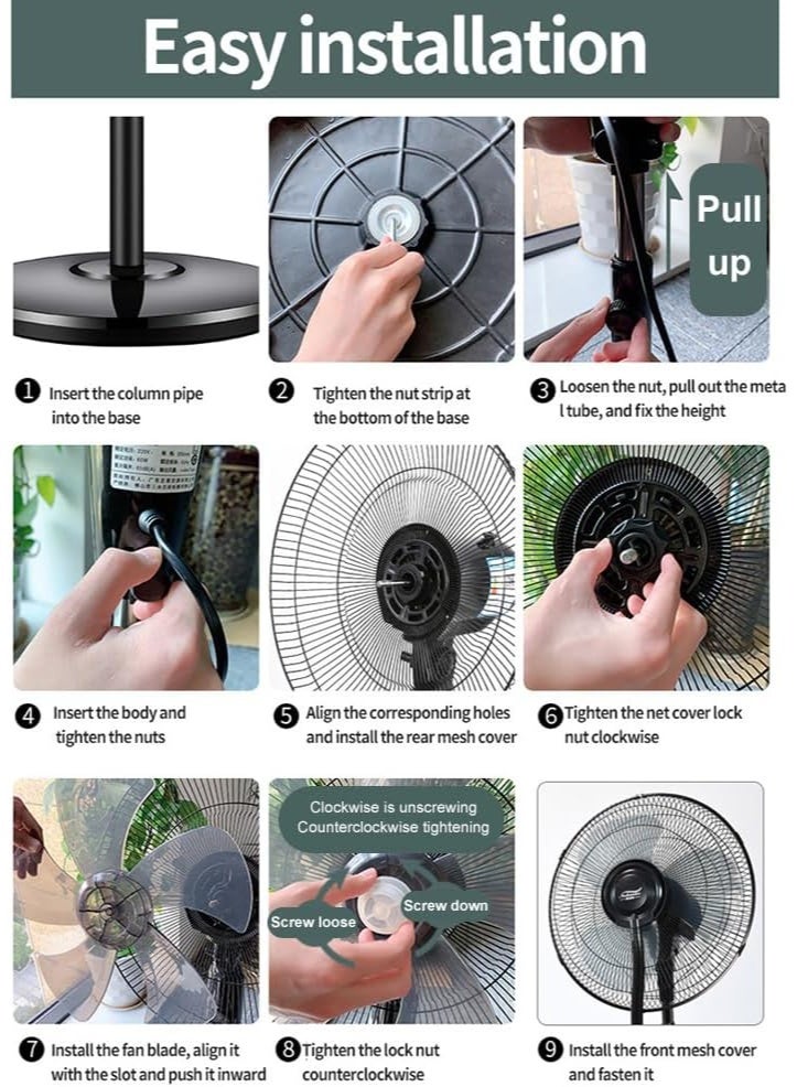 Oscillating Pedestal Misting Fan with Remote Control – 3-Speed High-Power Cooling Fan for Indoor & Outdoor Use, 5L Water Tank, 7.5H Timer, Energy-Efficient Copper Motor, Mist & Humidifier Function, Durable Metal Design – Covers 20㎡, Low Noise