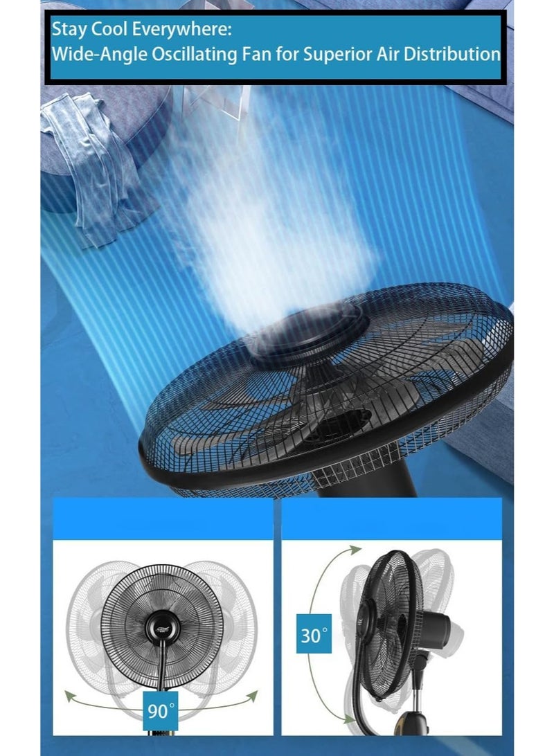Oscillating Pedestal Misting Fan with Remote Control – 3-Speed High-Power Cooling Fan for Indoor & Outdoor Use, 5L Water Tank, 7.5H Timer, Energy-Efficient Copper Motor, Mist & Humidifier Function, Durable Metal Design – Covers 20㎡, Low Noise