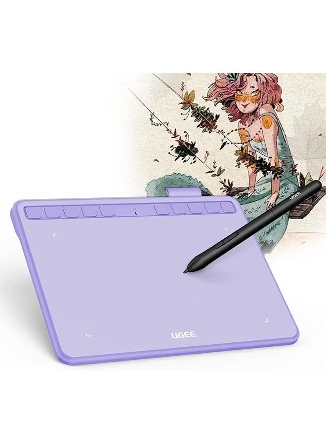 يو جيي جهاز لوحي للرسم من Ugee، مقاس 6.3×4 بوصات، مزود بـ 10 مفاتيح تشغيل سريعة، وقلم رقمي بدون بطارية، وحساسية ضغط 8192، ووظيفة إمالة 60 درجة، ولوحة رسم لأجهزة الكمبيوتر الشخصية، وأجهزة Mac، وأجهزة Windows، وأجهزة Android - لون أرجواني - Image 2