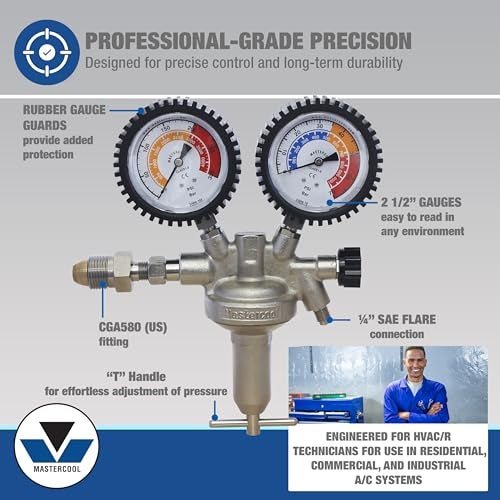 MASTERCOOL مجموعة اختبار ضغط HVAC Mastercool 53010 | تشمل منظم ضغط النيتروجين، خرطوم الشحن، محول اختبار التسرب، محول R410A، صندوق بلاستيكي مصبوب | احترافي لاختبار التسرب - Image 3