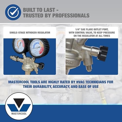 MASTERCOOL مجموعة اختبار ضغط HVAC Mastercool 53010 | تشمل منظم ضغط النيتروجين، خرطوم الشحن، محول اختبار التسرب، محول R410A، صندوق بلاستيكي مصبوب | احترافي لاختبار التسرب - Image 5
