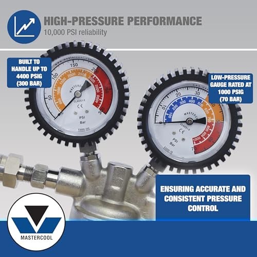 MASTERCOOL مجموعة اختبار ضغط HVAC Mastercool 53010 | تشمل منظم ضغط النيتروجين، خرطوم الشحن، محول اختبار التسرب، محول R410A، صندوق بلاستيكي مصبوب | احترافي لاختبار التسرب - Image 4