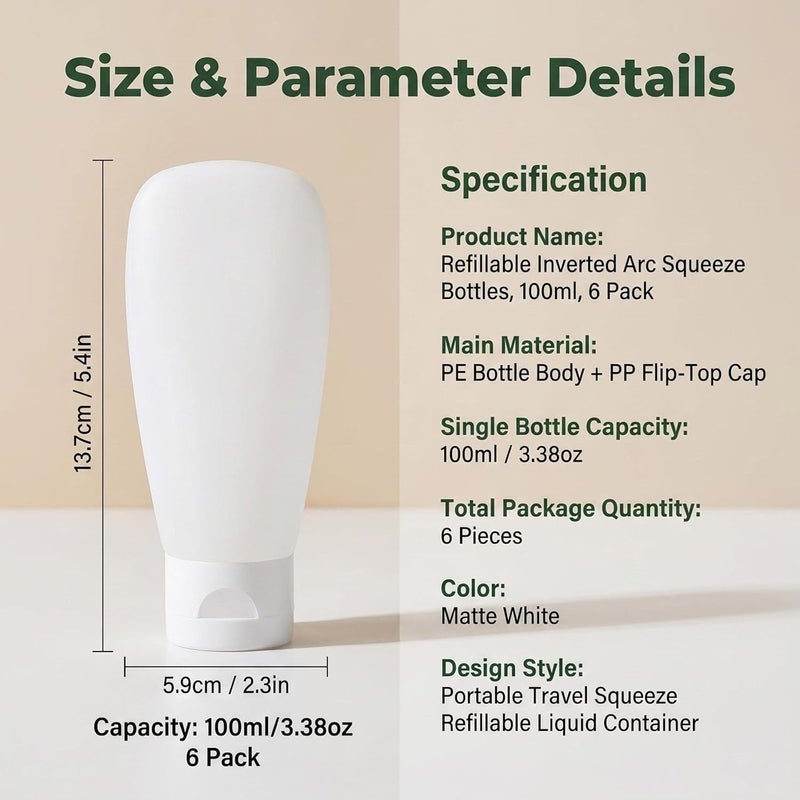 VASANA 6PCS 100ml/3.4oz Emply Refill Clear Plastic Cosmetic Squeeze Soft Tube Vial with Flip Cap Cover Makeup Travel Sample Packing Storage Holder for Toothpaste Shampoo Facial Cleanser Body Lotion - Image 2