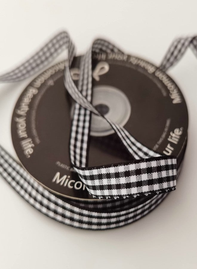 Micomon Buffalo Check Ribbon Black and White Gingham Ribbon 25 Yards for Crafts (3/8", Black) - Image 5