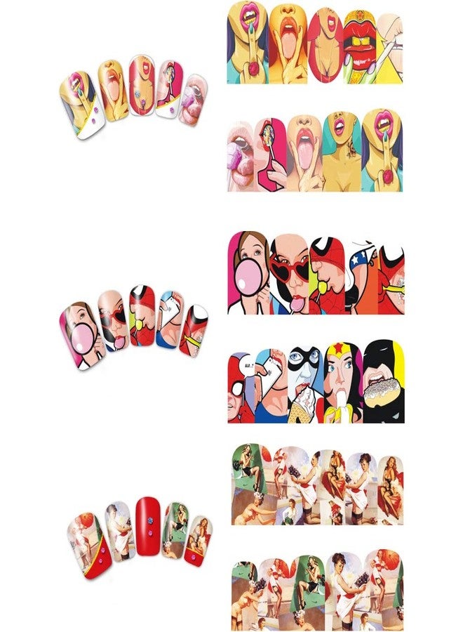 Towenm 12 Sheets Nail Art Stickers Water Transfer Nail Decals for Nail Art, Trendy Marvel Nail Wraps, Sexy Lip Pop Star Nail Decals, Manicure Nail Wraps, Red Kiss Lips Sexy Girl Pattern Nail Sticker - 120 Patterns - Image 3