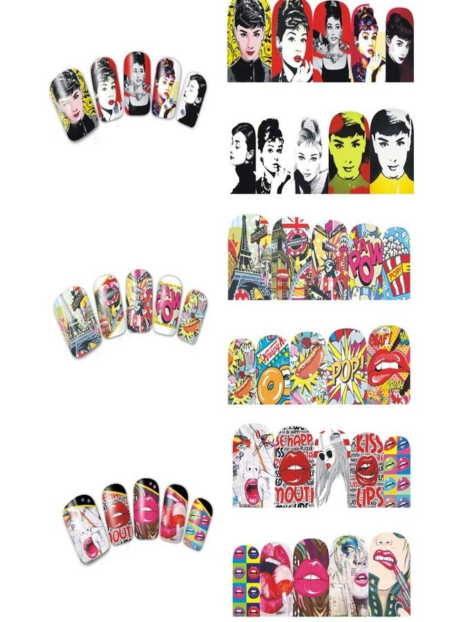 Towenm 12 Sheets Nail Art Stickers Water Transfer Nail Decals for Nail Art, Trendy Marvel Nail Wraps, Sexy Lip Pop Star Nail Decals, Manicure Nail Wraps, Red Kiss Lips Sexy Girl Pattern Nail Sticker - 120 Patterns - Image 2
