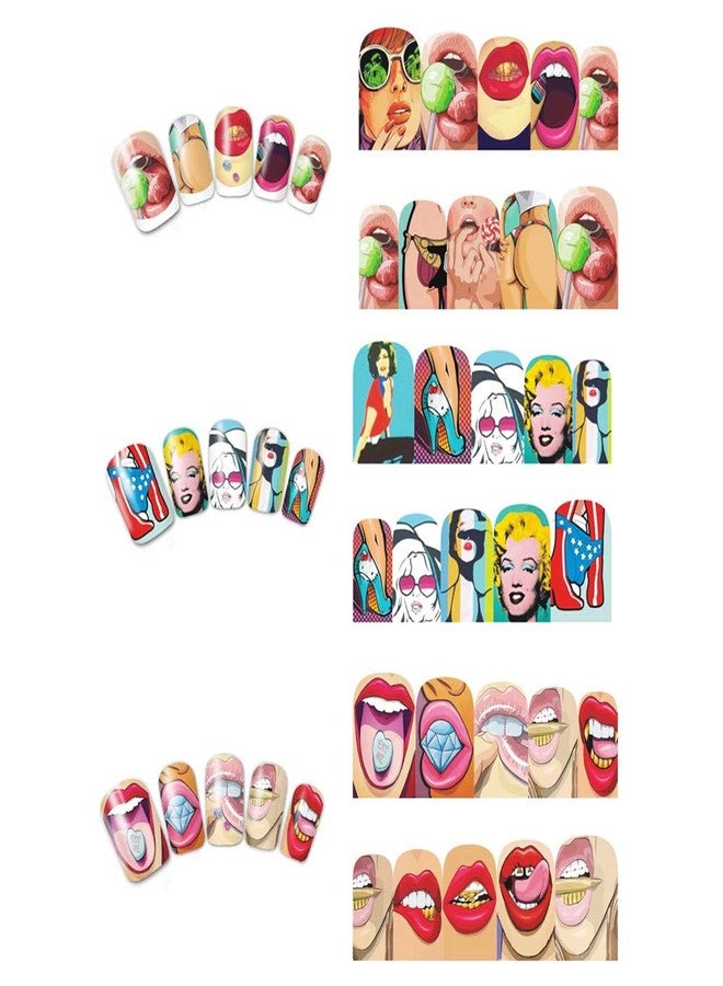 Towenm 12 Sheets Nail Art Stickers Water Transfer Nail Decals for Nail Art, Trendy Marvel Nail Wraps, Sexy Lip Pop Star Nail Decals, Manicure Nail Wraps, Red Kiss Lips Sexy Girl Pattern Nail Sticker - 120 Patterns - Image 4