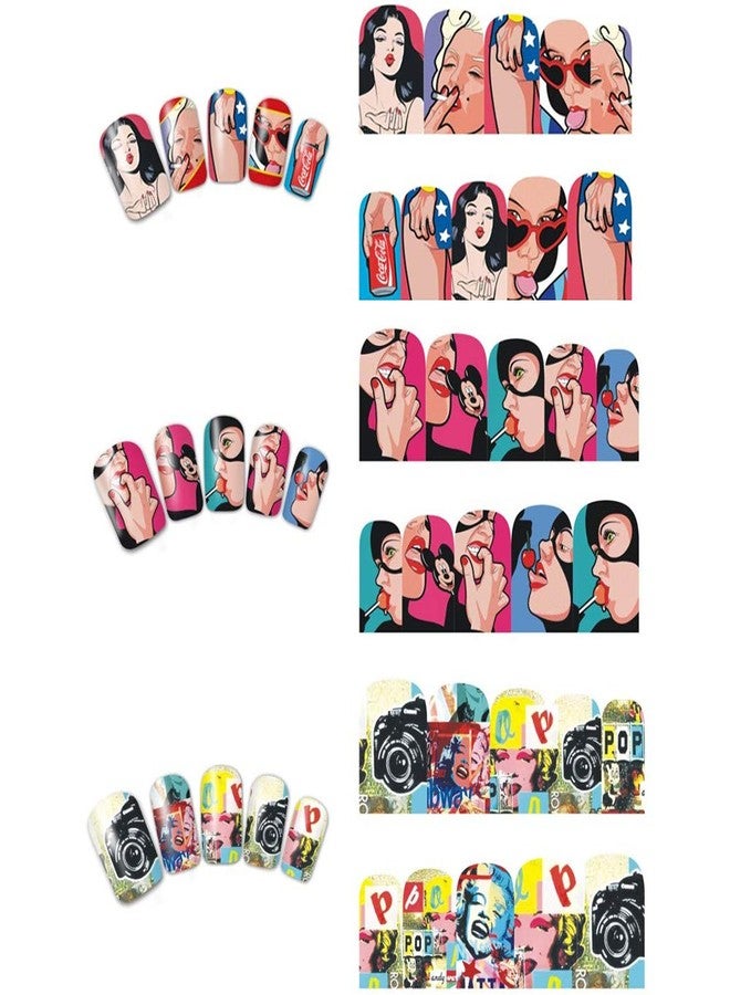 Towenm 12 Sheets Nail Art Stickers Water Transfer Nail Decals for Nail Art, Trendy Marvel Nail Wraps, Sexy Lip Pop Star Nail Decals, Manicure Nail Wraps, Red Kiss Lips Sexy Girl Pattern Nail Sticker - 120 Patterns - Image 5