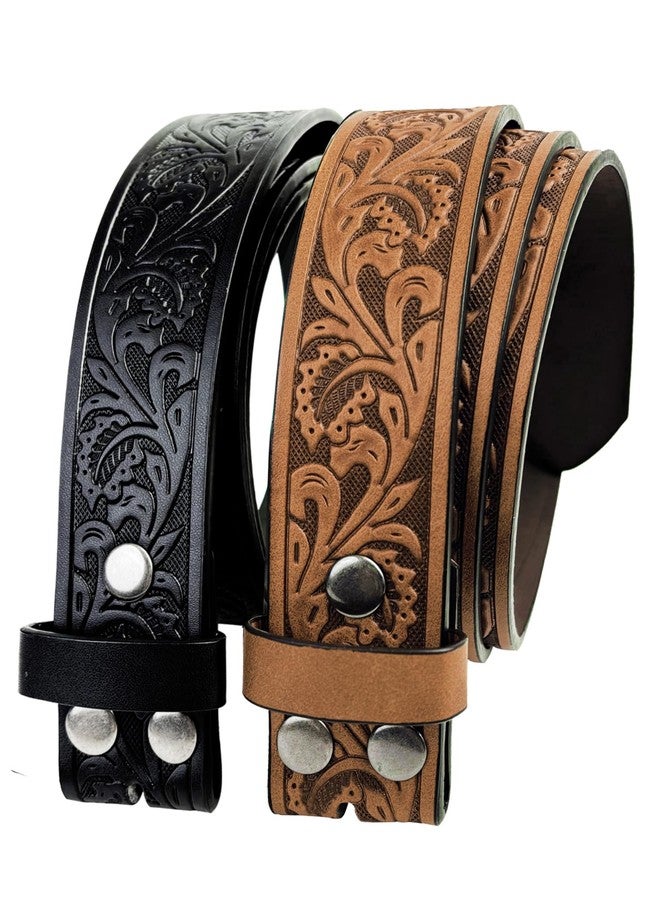 TOPACC Western Belts for Women Men Without Buckle Black Light Brown Cowboy Cowgirl Belt Strap 1.5" Embossed Leather Belt for Jeans Pants Country Concert Outfit - Image 1