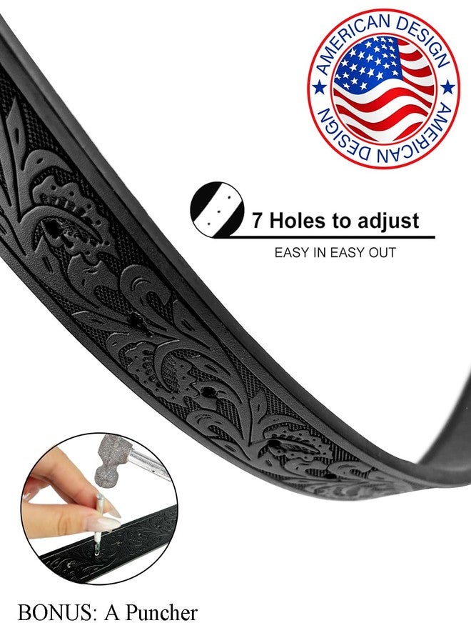 TOPACC Western Belts for Women Men Without Buckle Black Light Brown Cowboy Cowgirl Belt Strap 1.5" Embossed Leather Belt for Jeans Pants Country Concert Outfit - Image 2