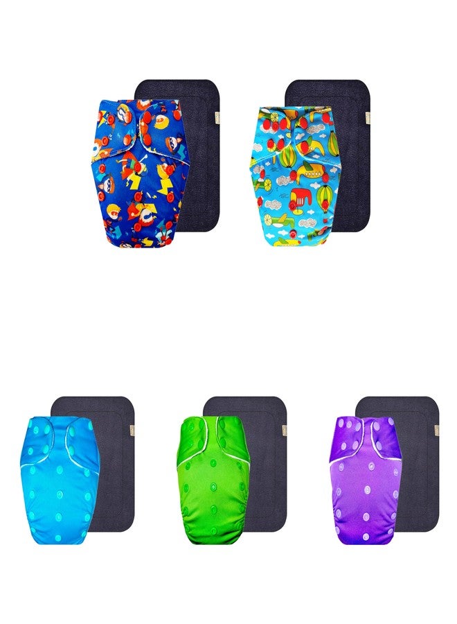 Dumbledo Premium Cloth Diaper with Black Insert (Pack of 5) | Soft & Gentle | Breathable | Quick Dry | All-Day Wear | 3 Months - 3 Years | Unisex Baby - Image 1