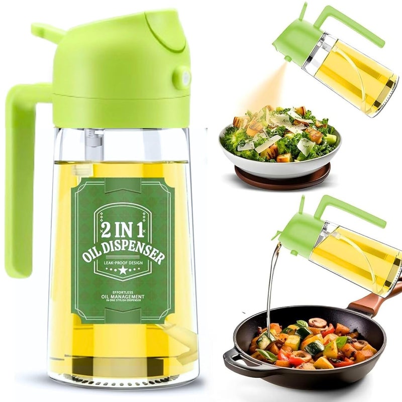 FLYNGO FLYNGO Plastic 2 In 1 Oil Dispenser 500 ml, Oil Spray Bottle For Cooking, Oil Sprayer Bottle For Air Fryer, Olive Oil, Salad, Barbecue, Vinegar Sprayer Bottle, Kitchen Oil Bottle (Light Green)  - Image 1