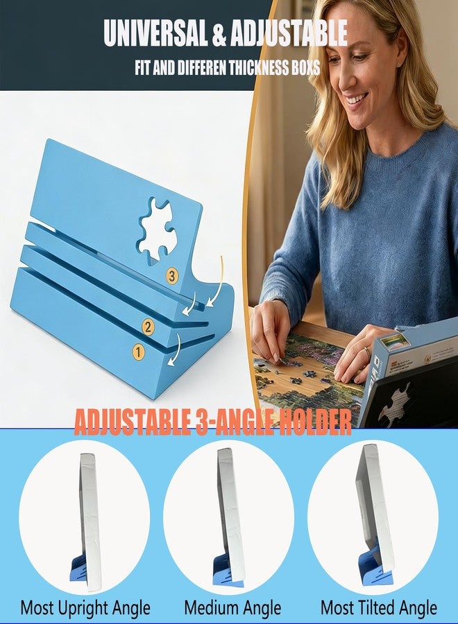 DMERHAC 2PCS Jigsaw Puzzle Box Stand-Hands-Free Puzzle Lid Holder&Viewer-Universal Puzzle Cover Prop Display Rack to Save Table Space&Reduce Glare-Adjustable 3 Angle Holder,Essential Puzzle Accessories Gift - Image 2