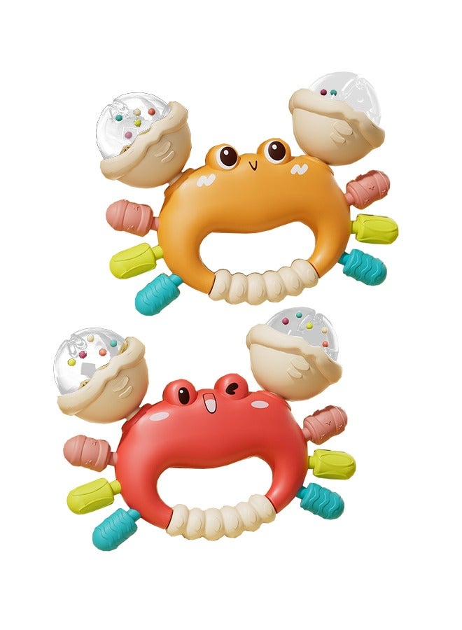 2Pcs Baby Rattle And Teether Toys, Crab Shape Sand Hammer, Food Grade Teething Toys for Babies, Newborn Infant Learning Developmental Toys Gifts for 1-2 Year Old Boys Girls  - Image 1