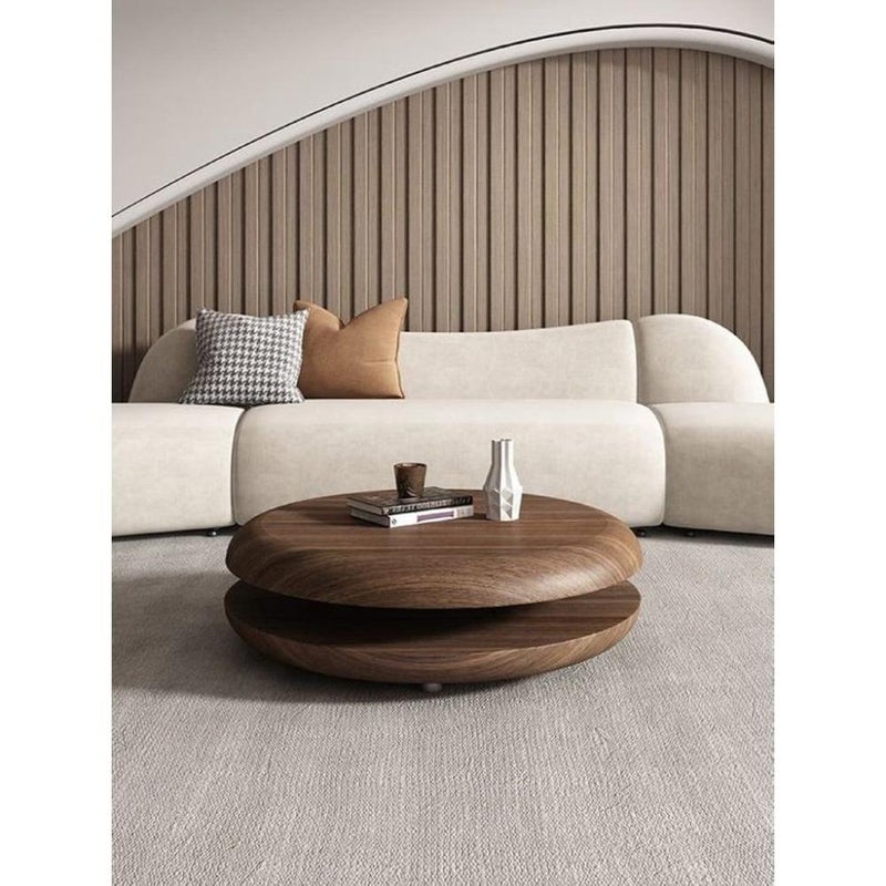 بيتك طاولة قهوة خشب طبيعي و خشب قشره الجوز الطبيعي بني - 40×80×80 سم - Image 1