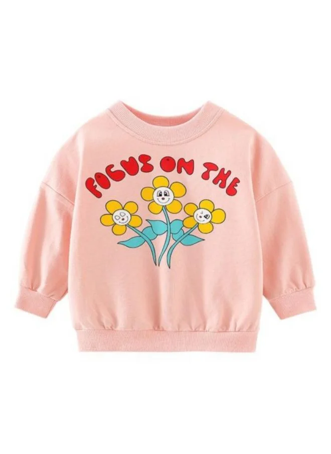 YUNIQEE Peach Printed Long Sleeve Crew Neck T-Shirt
