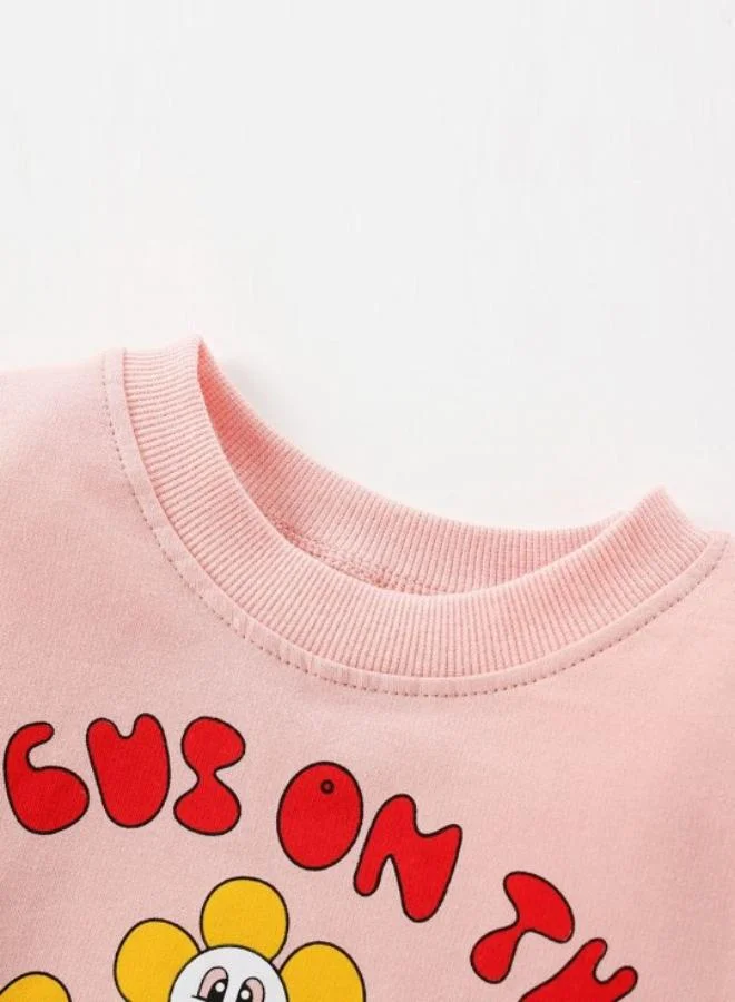 YUNIQEE Peach Printed Long Sleeve Crew Neck T-Shirt