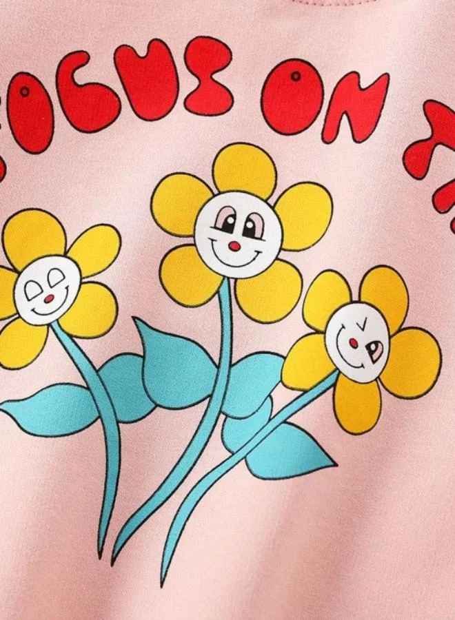 YUNIQEE Peach Printed Long Sleeve Crew Neck T-Shirt
