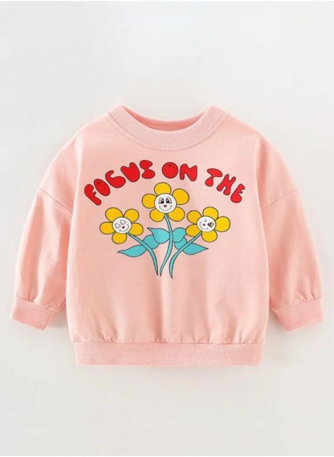 YUNIQEE Peach Printed Long Sleeve Crew Neck T-Shirt