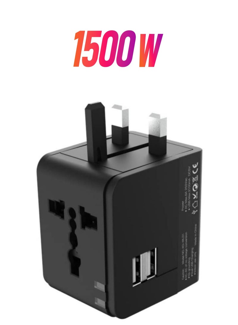 إكس أو XO WL01 Dual-USB Multi-Function International Travel Adapter, 2 USB ports 1 Converter Power 1500w(Max), Smart Charging adapter with Overcurrent Protection and much more Charging Head UK/US/EU/AU - Image 1