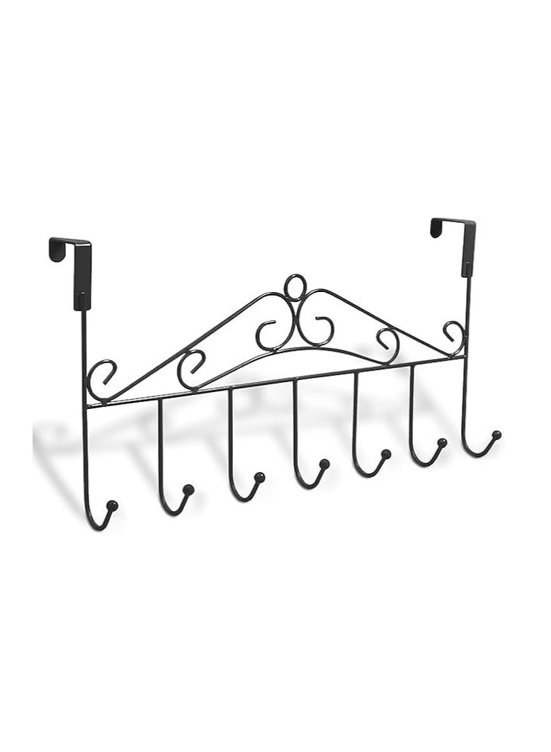 Spaceshoop Over The Door Hooks Hanger with 7 Hooks, Metal Door Hanging Coat Rack for Kitchen Bathroom Bedroom Laundry, Back of Door Organizer for Towels, Cloths, Keys, Robes, Hats - Image 1