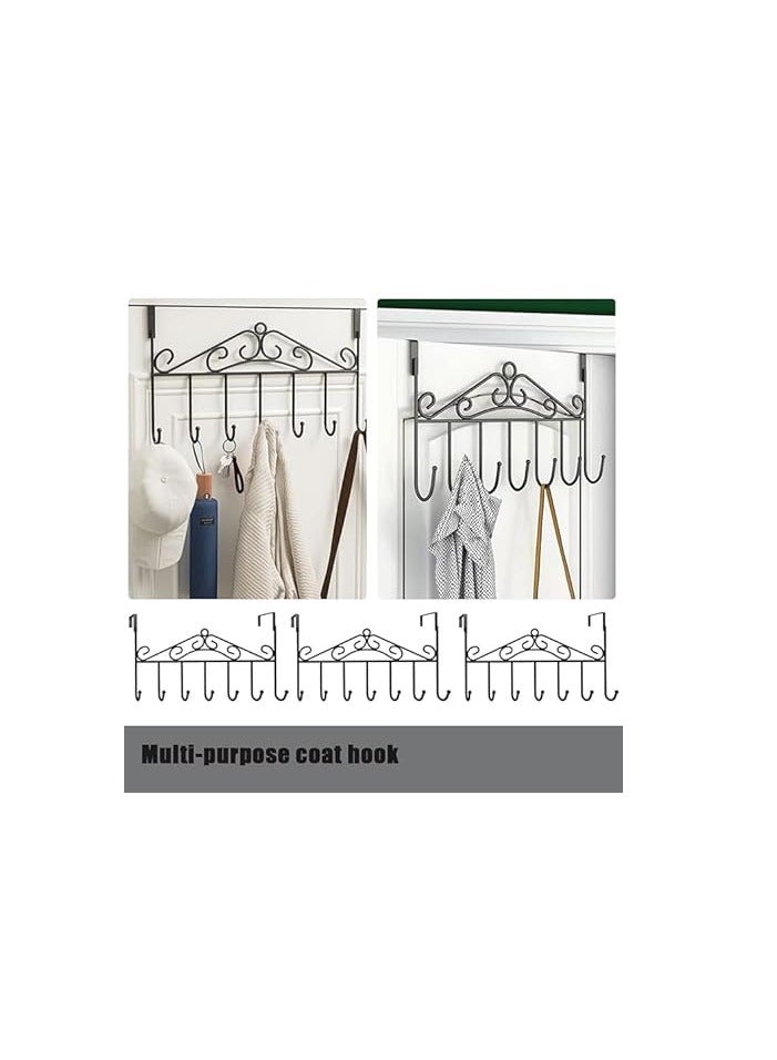 Spaceshoop Over The Door Hooks Hanger with 7 Hooks, Metal Door Hanging Coat Rack for Kitchen Bathroom Bedroom Laundry, Back of Door Organizer for Towels, Cloths, Keys, Robes, Hats - Image 2