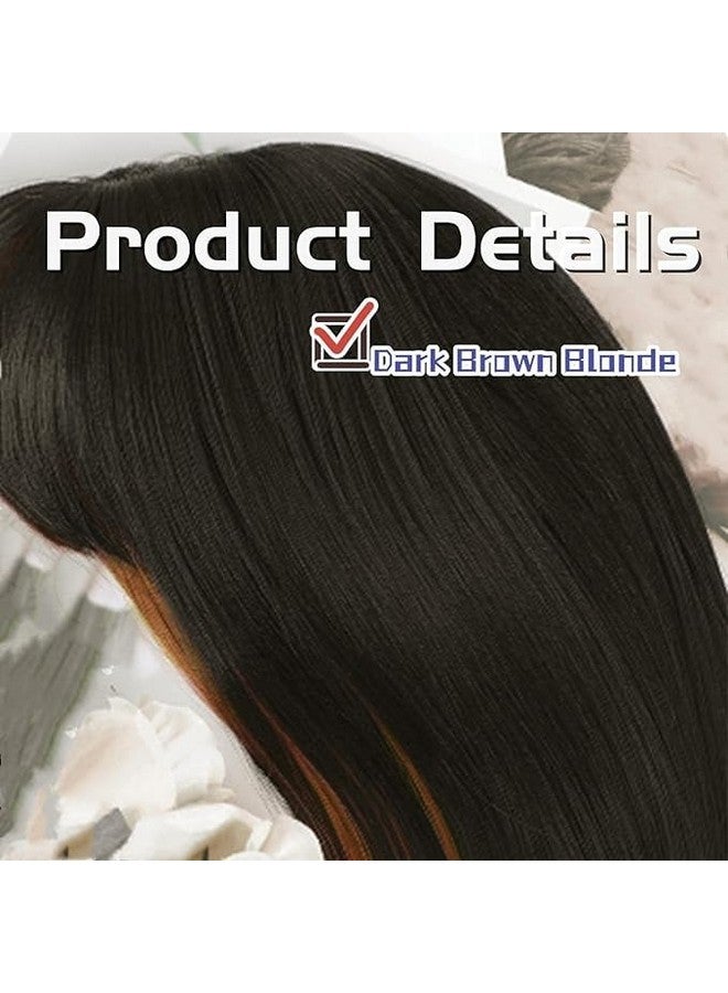 Thrift Bazaar Short Bob Wigs for Women,Dark Brown mixed Blonde Highlight Bob Wig with Bangs,Yaki Straight Shoulder Length Synthetic Wig for Daily Use 12 Inches (Brown With Highlights) - Image 4
