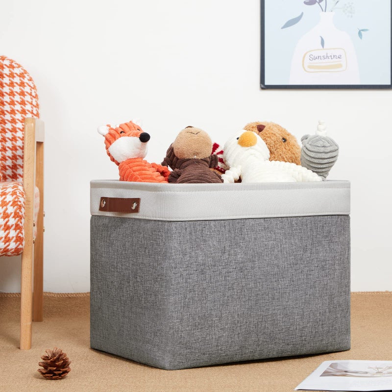 DULLEMELO Storage Baskets Large 16"x12"x12" Rectangular Storage Bins Baskets for Organizing [2 Pack] Fabric Collapsible Storage Organizer for Home,Office,Closet,Clothes,Toys (White&Grey) - Image 3