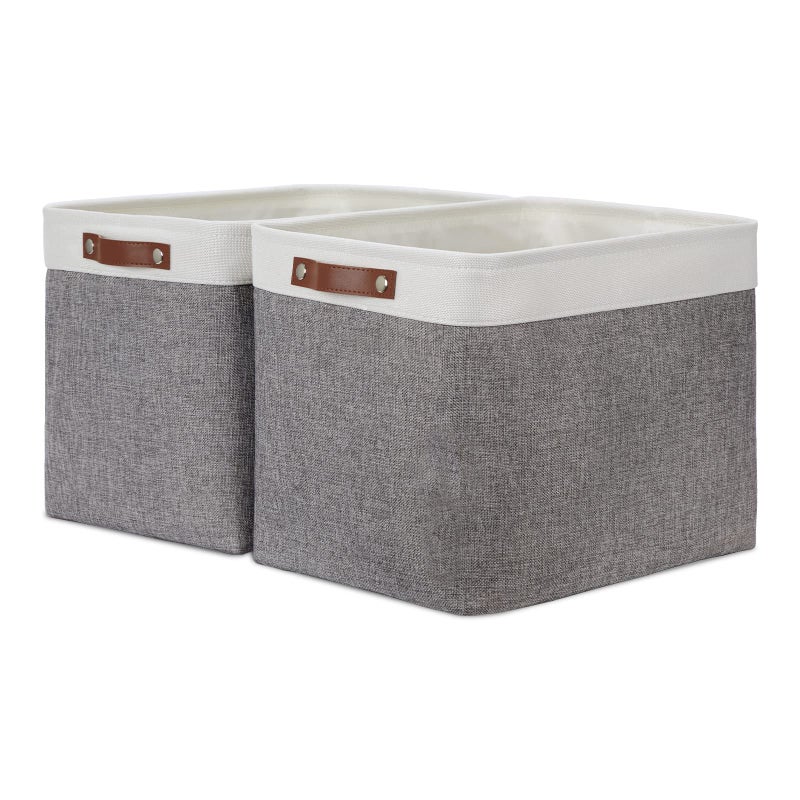DULLEMELO Storage Baskets Large 16"x12"x12" Rectangular Storage Bins Baskets for Organizing [2 Pack] Fabric Collapsible Storage Organizer for Home,Office,Closet,Clothes,Toys (White&Grey) - Image 1