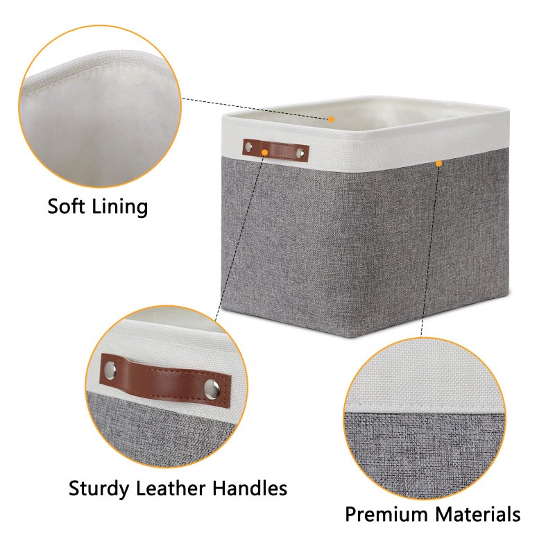 DULLEMELO Storage Baskets Large 16"x12"x12" Rectangular Storage Bins Baskets for Organizing [2 Pack] Fabric Collapsible Storage Organizer for Home,Office,Closet,Clothes,Toys (White&Grey) - Image 4