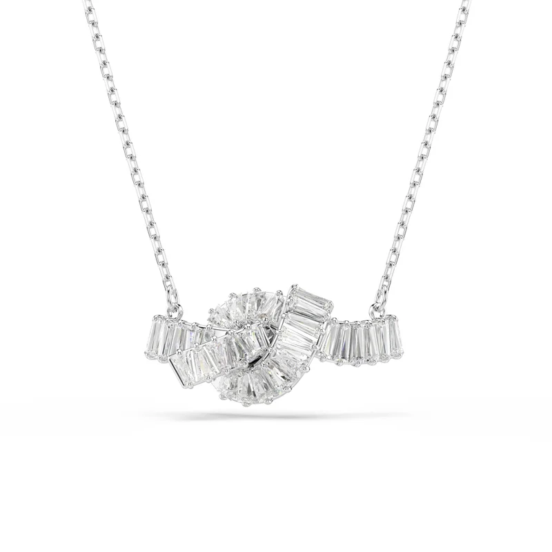 سواروفسكي Matrix pendant Baguette cut, Knot, White, Rhodium plated