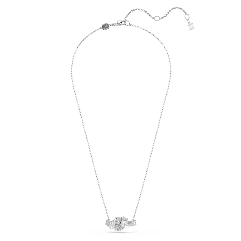 SWAROVSKI Matrix pendant Baguette cut, Knot, White, Rhodium plated