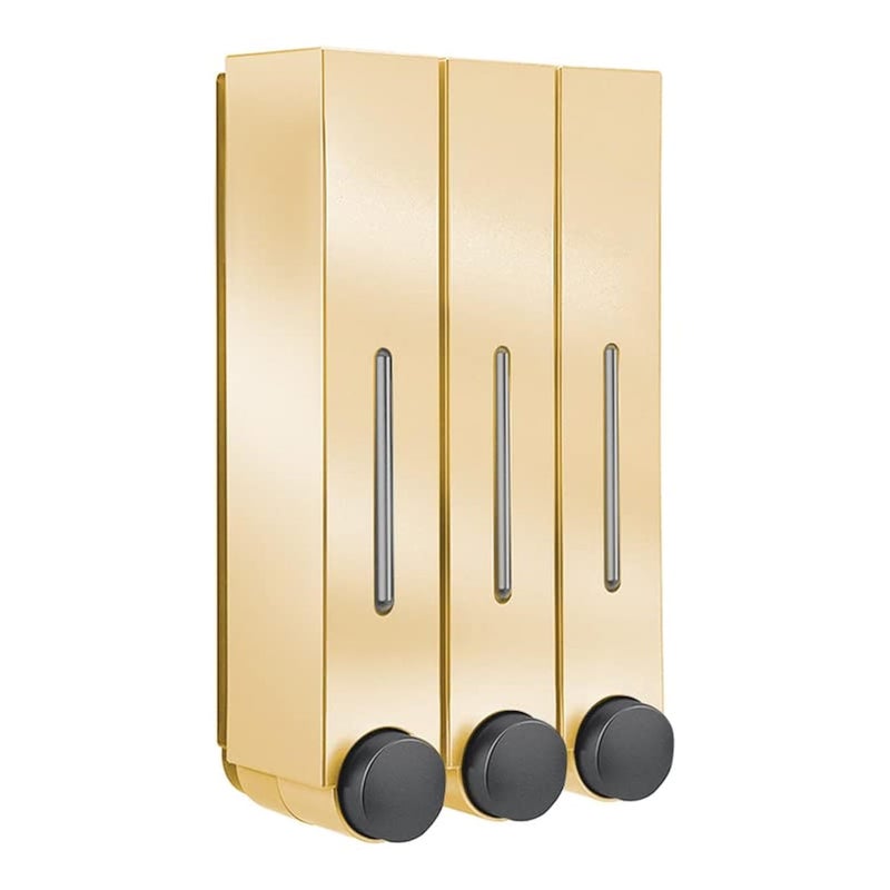 Liquid Soap Dispenser Wall Mount 3 Chamber Bathroom Shower Pump DispenserPress Manually Lotion Soap Dispenser Use for Shampoo Soap Conditioner Shower Gel for Bathroom Kitchen Hotel Gold