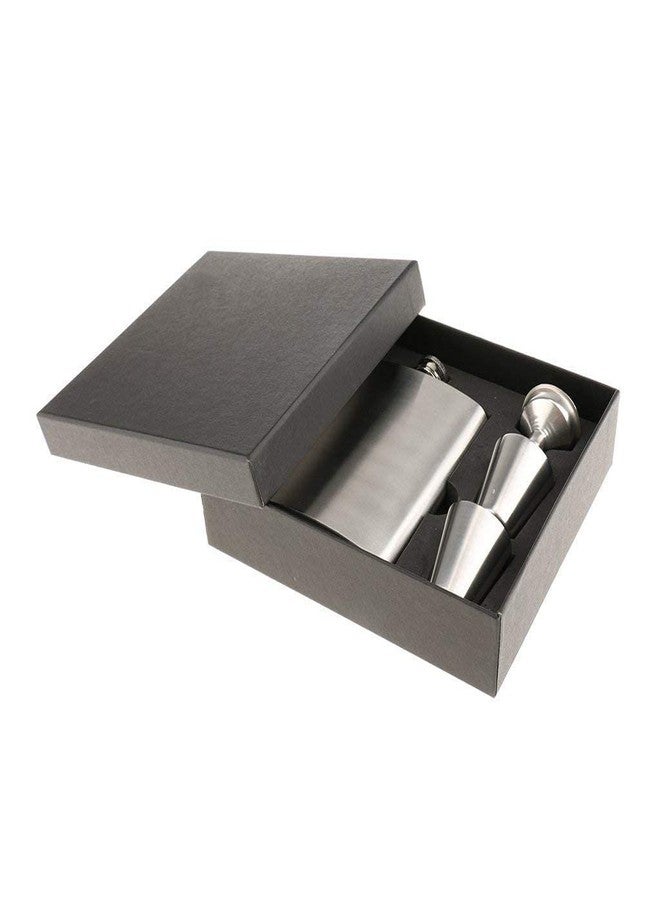 KANAbee Silver Stainless Steel 8 oz / 230 ml Hip Flask Gift Set - Image 1
