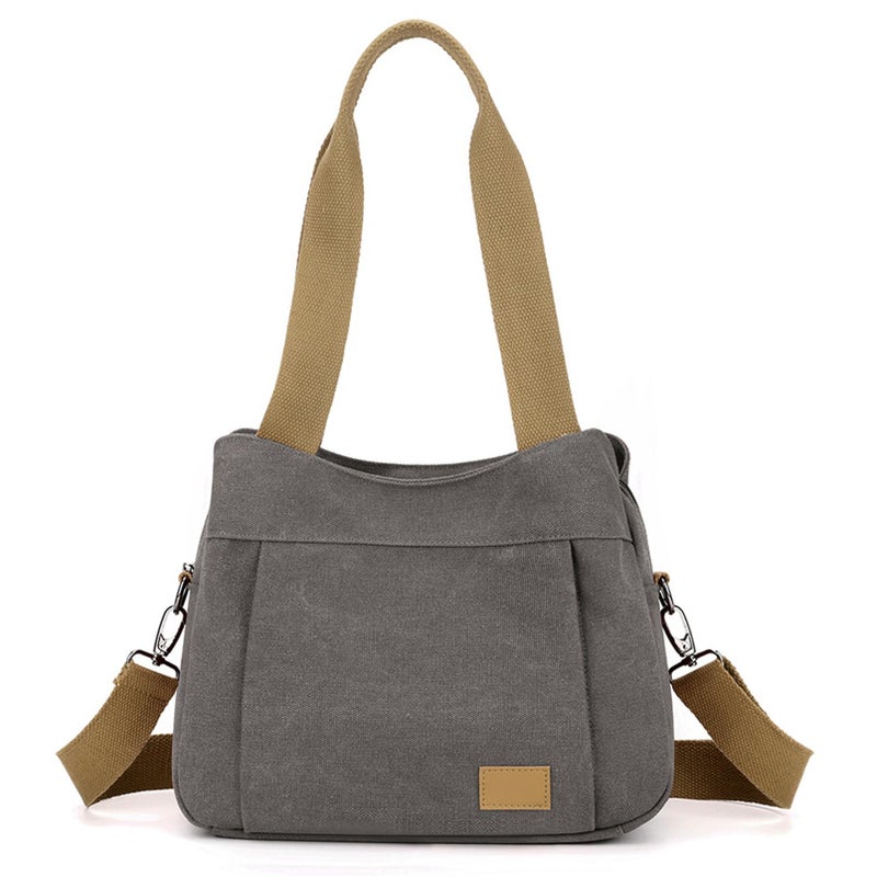 Sunshinejing Women's Canvas Purse Small Shoulder Tote Work Crossbody Bag Multi-pocket Handbag (Grey) - Image 1