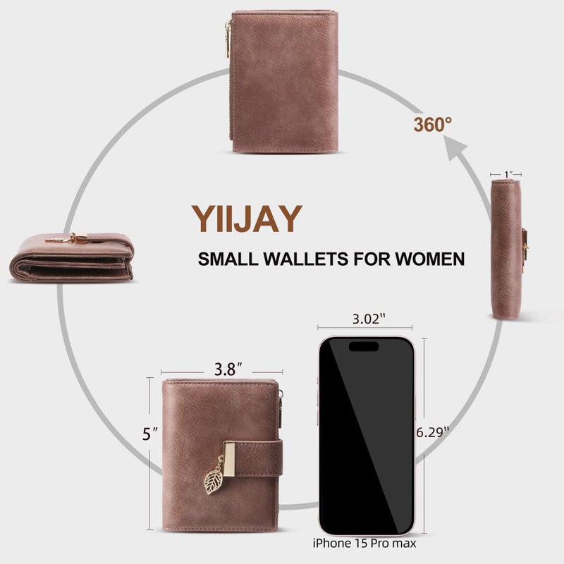 yiijay Small Wallet Women RFID Blocking Leather Bifold Wallet Credit Card Holder for Women Ladies Compact Wallet Mini Purse With Zipper Pocket - Image 4
